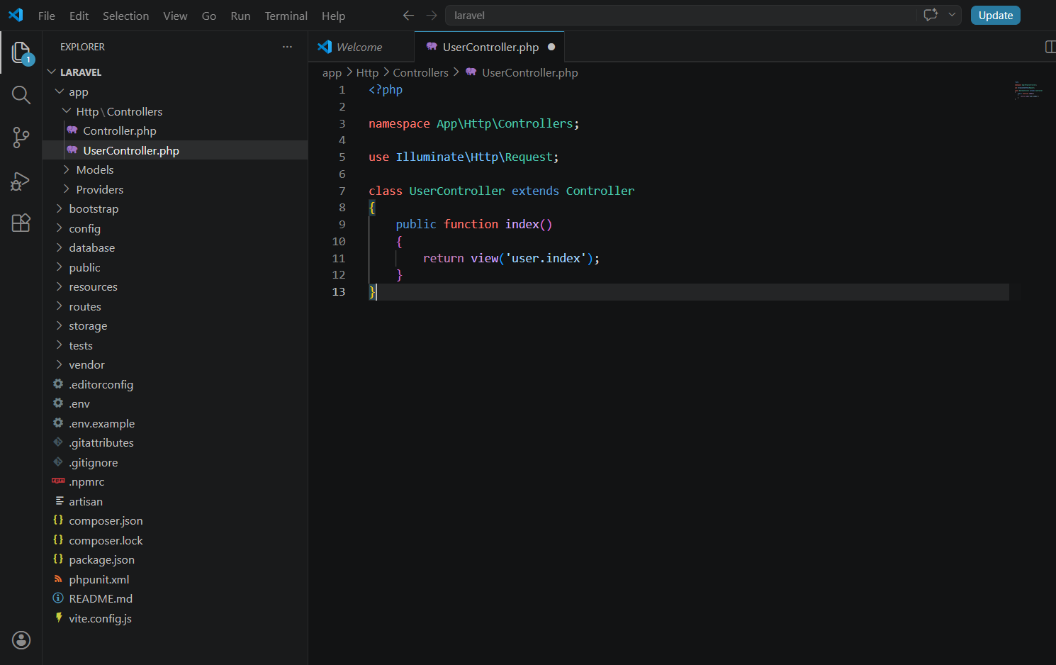 Method index UserController