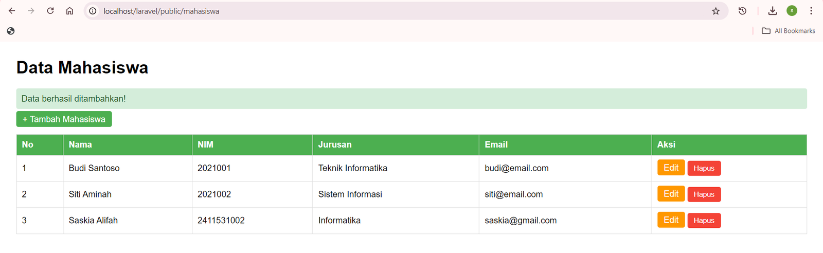 Tampilan Setelah Ditambah