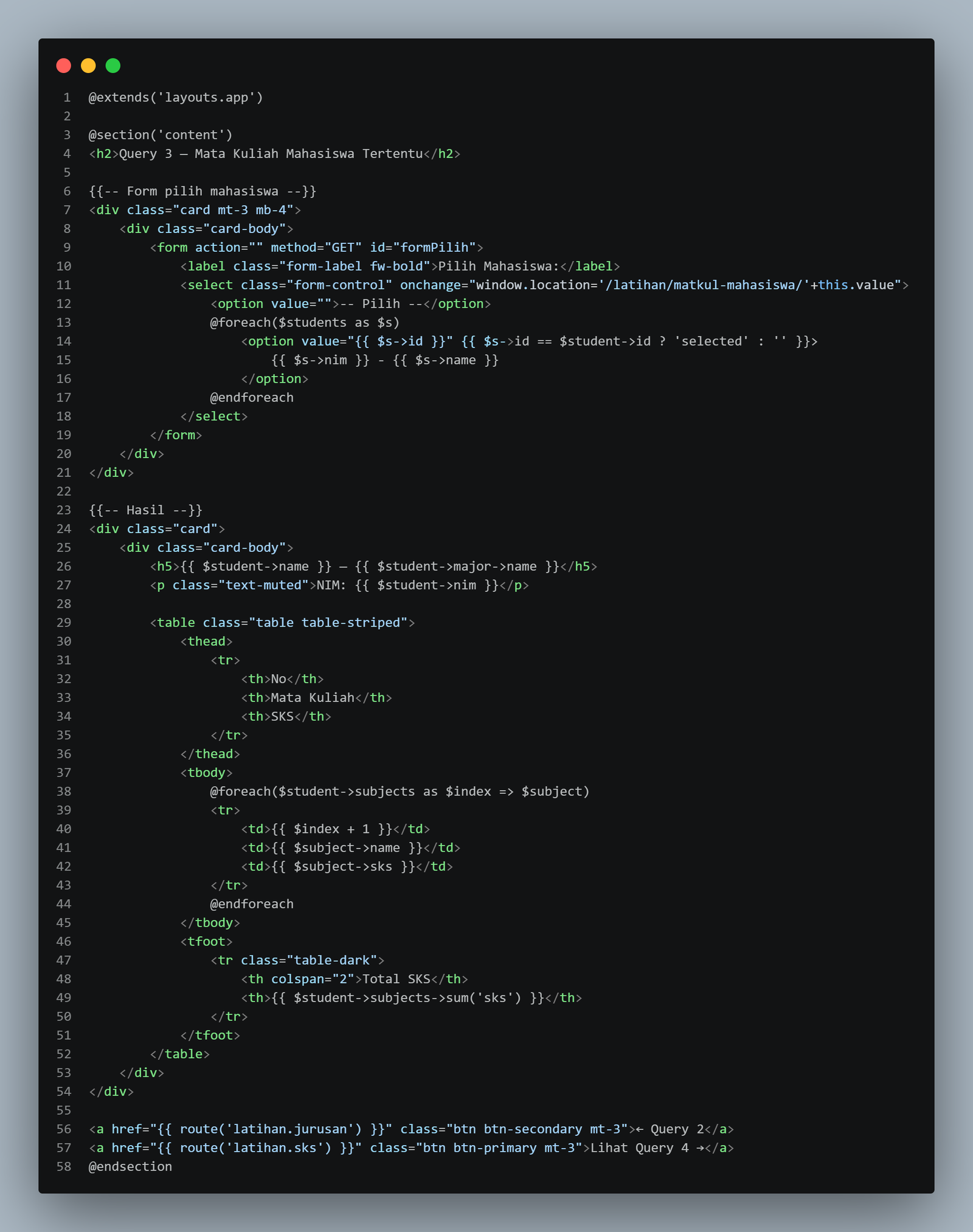 SS VS Code latihan/matkul_mahasiswa.blade.php dengan dropdown