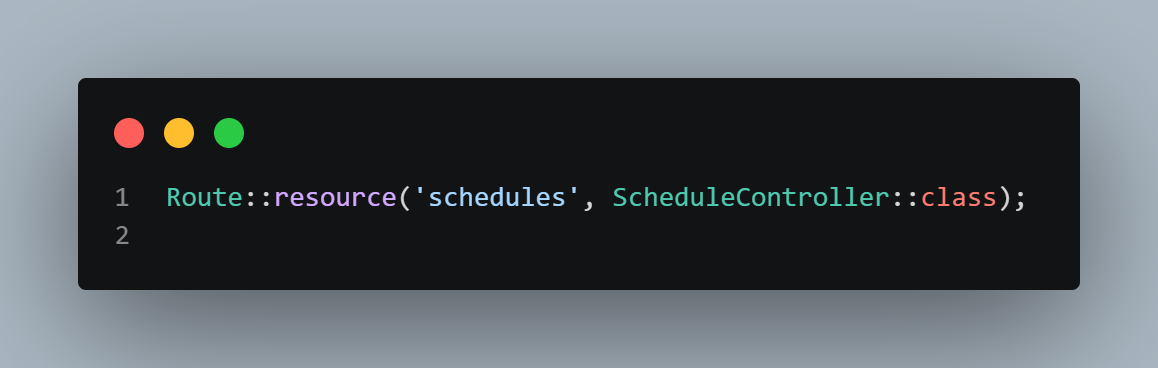 SS VS Code routes/web.php dengan Route::resource schedules