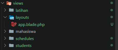 SS VS Code struktur folder layouts dan students di resources/views/