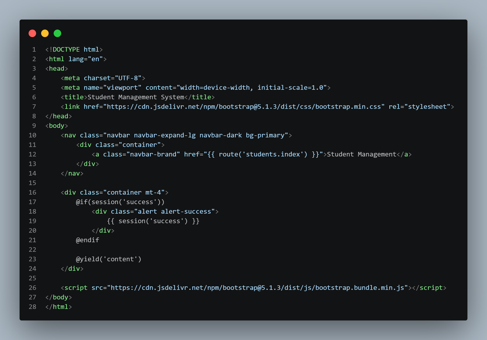 SS VS Code layouts/app.blade.php dengan navbar and @yield content