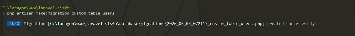Membuat file migration custom users