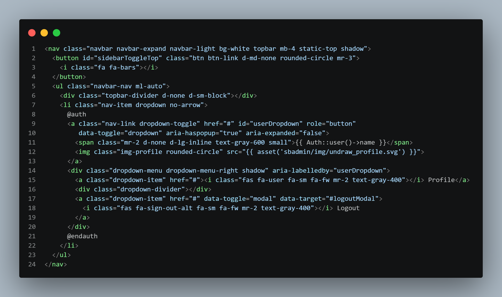 Buat topbar.blade.php