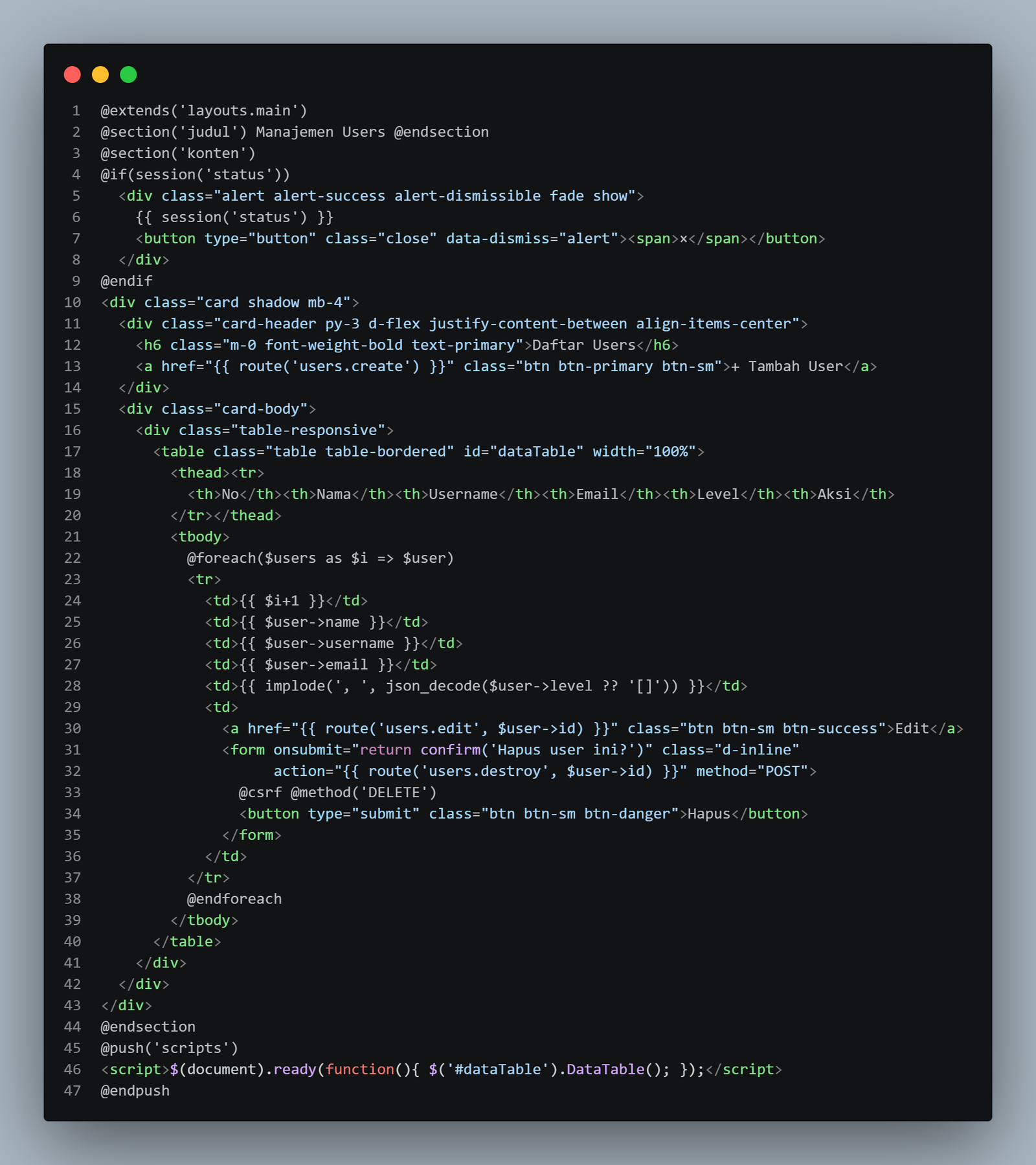 View user/index.blade.php