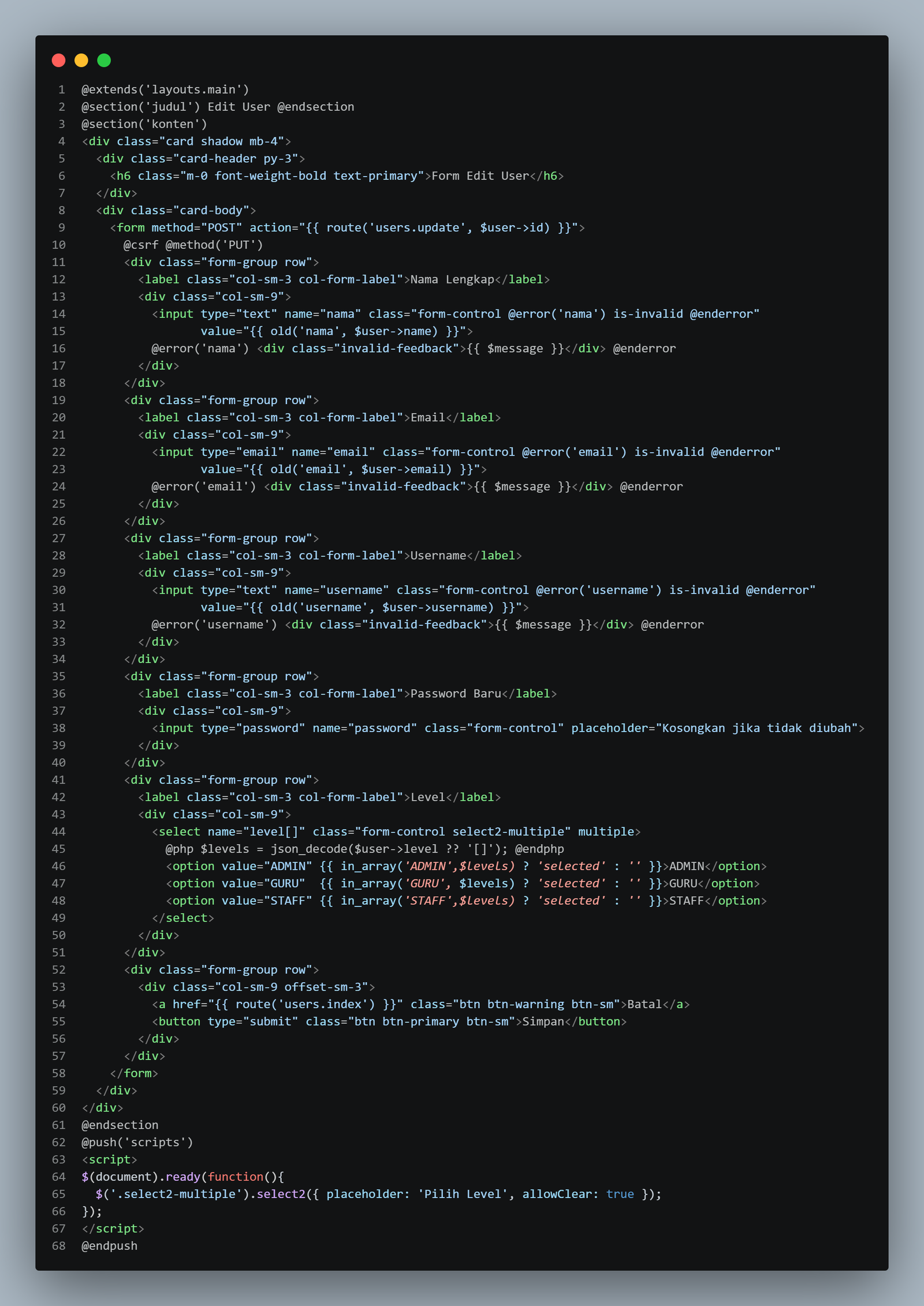 View user/edit.blade.php