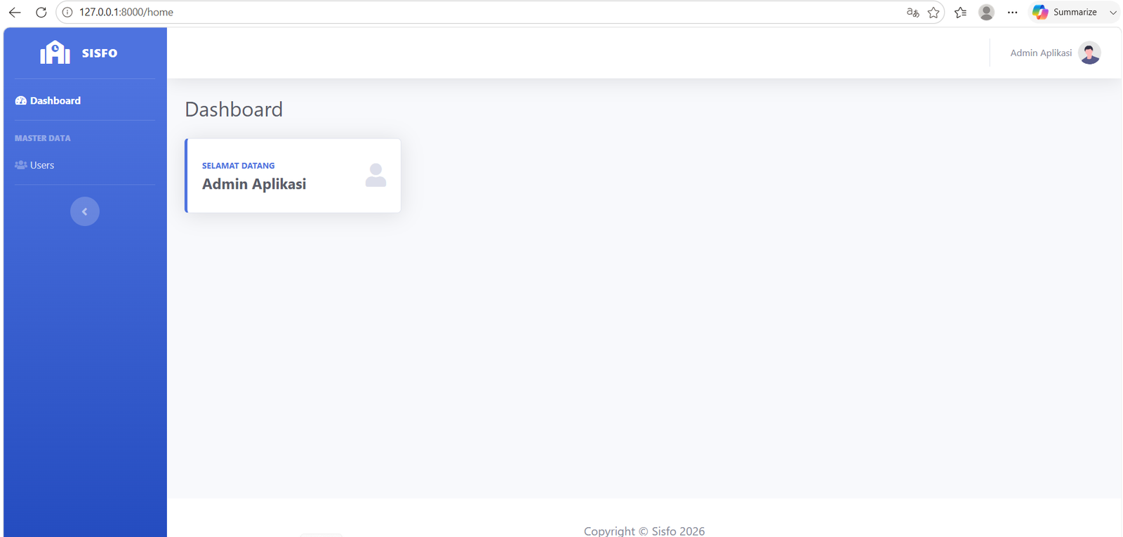 Tampilan dashboard setelah login