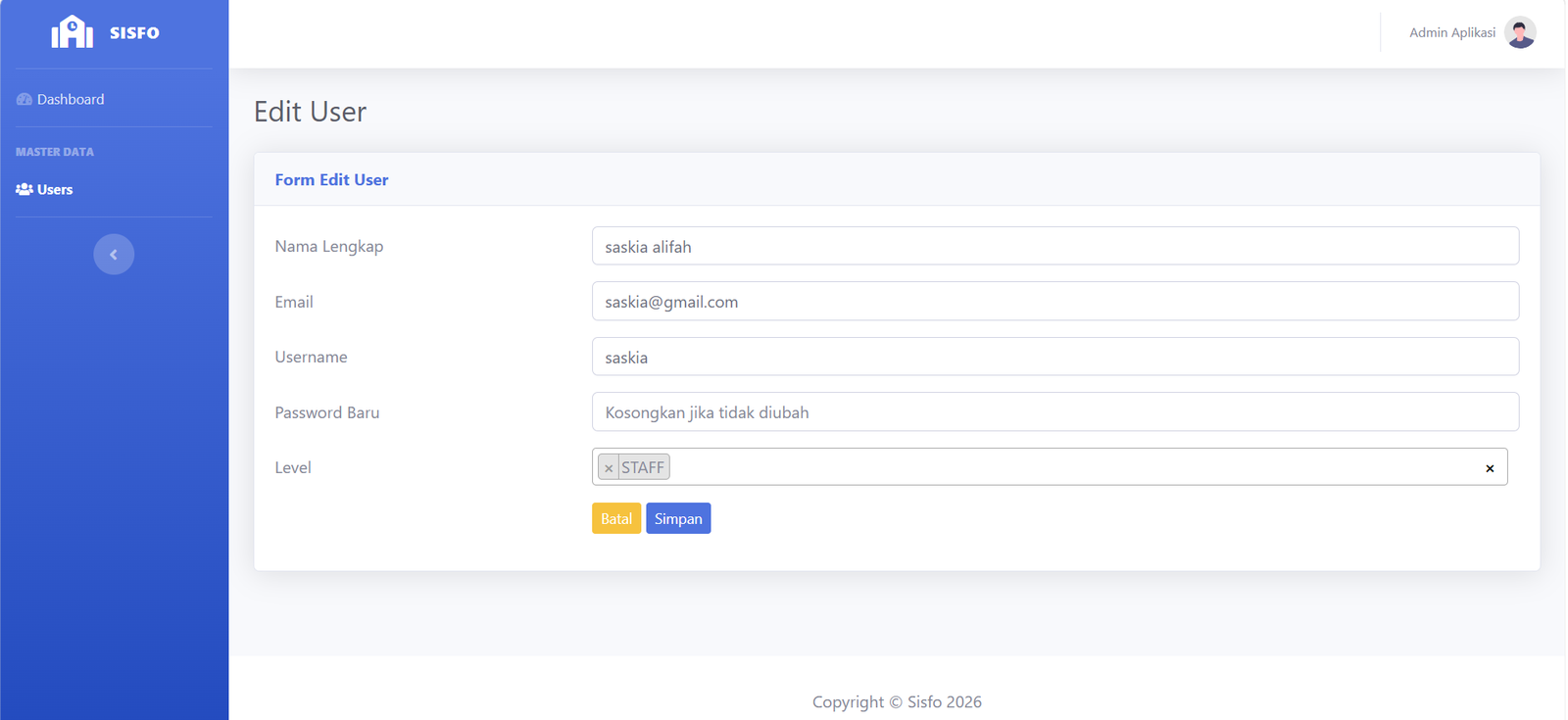 Form edit user