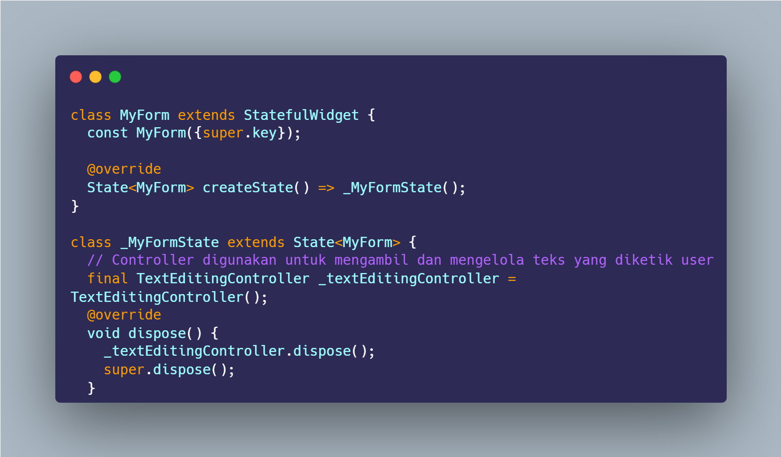 SS VS Code deklarasi TextEditingController dan method dispose