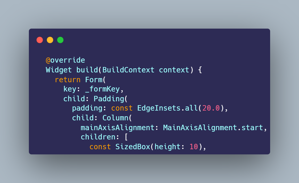 SS VS Code widget Form key _formKey membungkus Padding Column