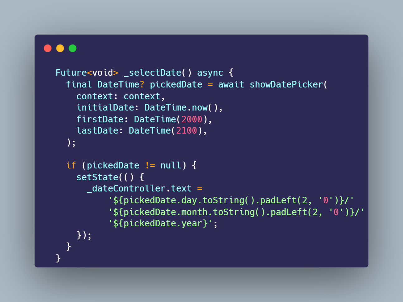 SS VS Code fungsi selectDate showDatePicker padLeft