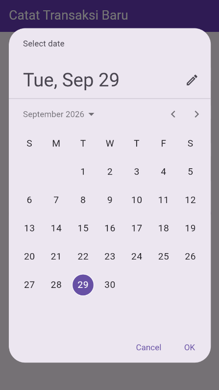 SS hasil running date picker dan tanggal terisi