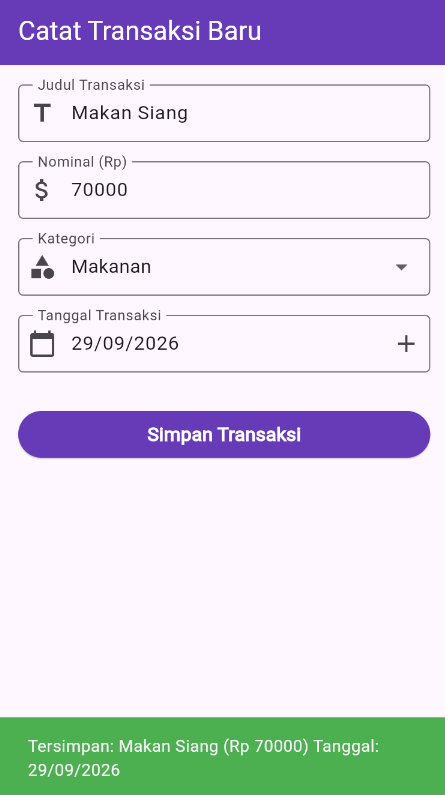 SS hasil running SnackBar dengan tanggal