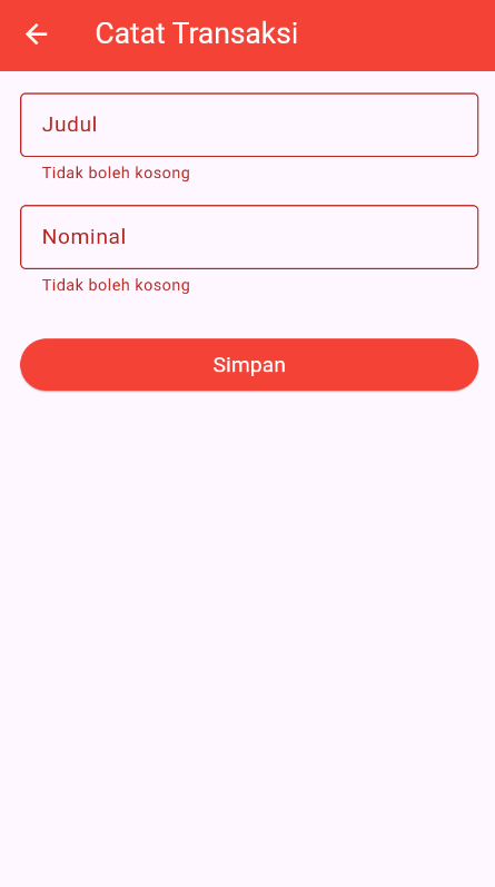 SS form Catat Transaksi dengan pesan Tidak boleh kosong
