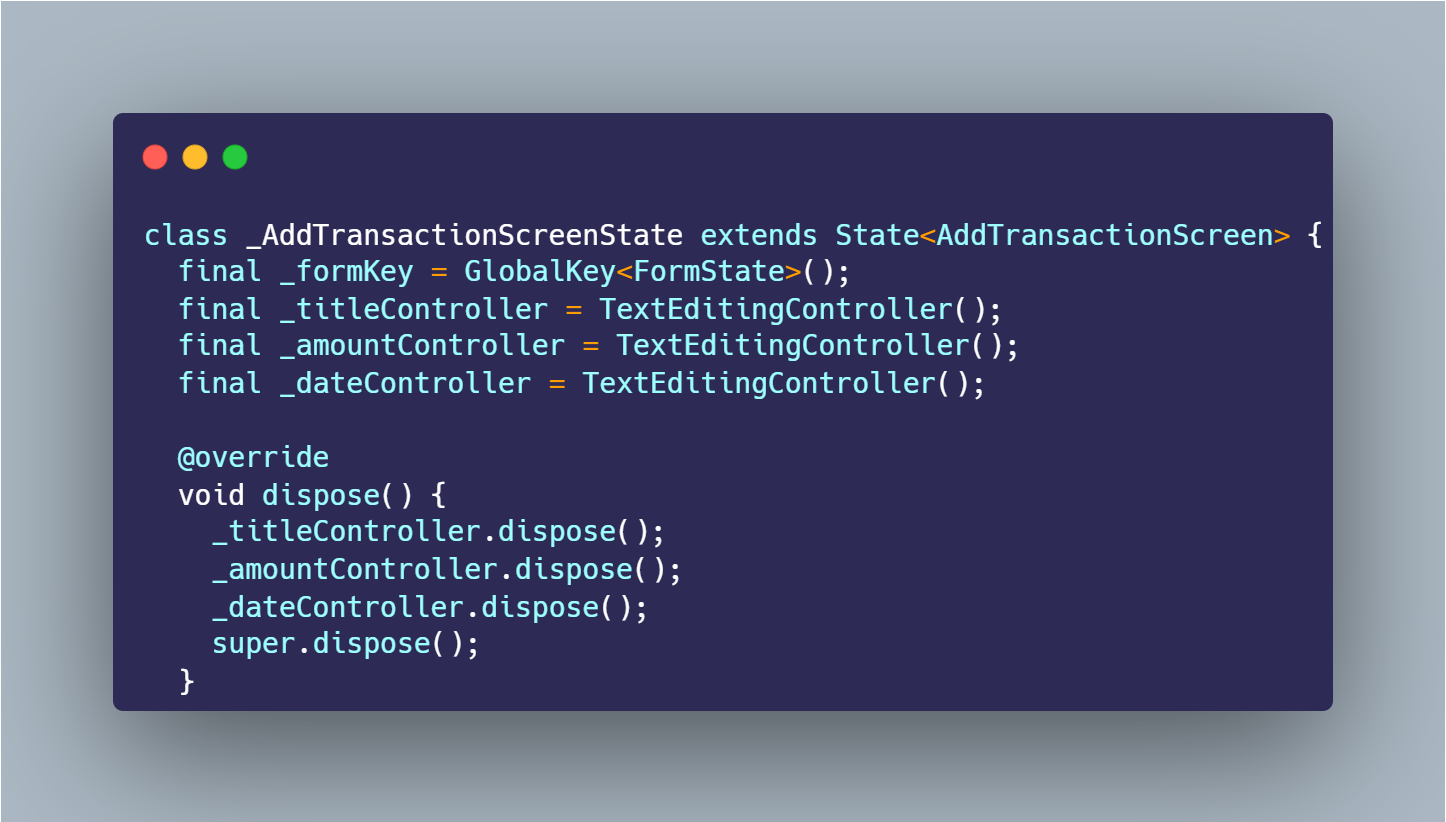 SS VS Code deklarasi _dateController dan method dispose